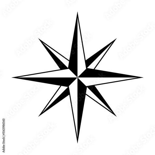 Guiding Light: A bold, black and white graphic of a classic compass rose, radiating with geometric precision, offers a timeless symbol of direction and exploration.