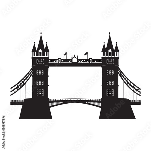 Iconic Tower Bridge of London silhouette, Illustration Isolated On White Background, tower bridge icon, simple silhouette illustration of tower bridge