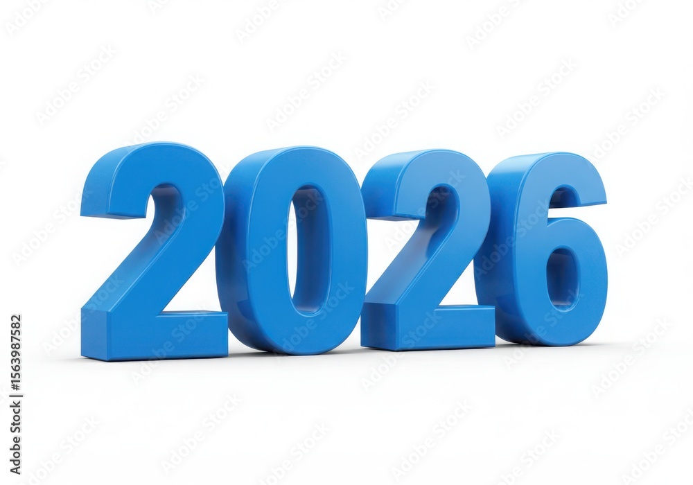 Bold blue 3d numbers representing the year twenty twenty six Bold blue 3d numbers representing the year twenty twenty six