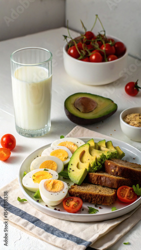 Healthy Breakfast with Milk on White Background – Front View Food meal