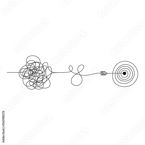 Black Line Art Depicting Chaos and Order with Arrow and Target