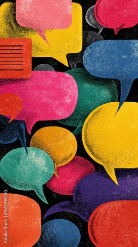 Colorful Speech Bubbles Pattern on Dark Background for Creative Communication and Conversation Design