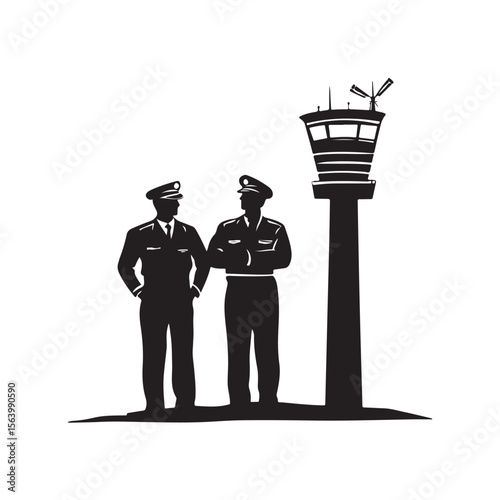 black and white security guards and control tower clip art preview