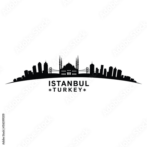 Istanbul Turkey Skyline Silhouette Black and White Graphic