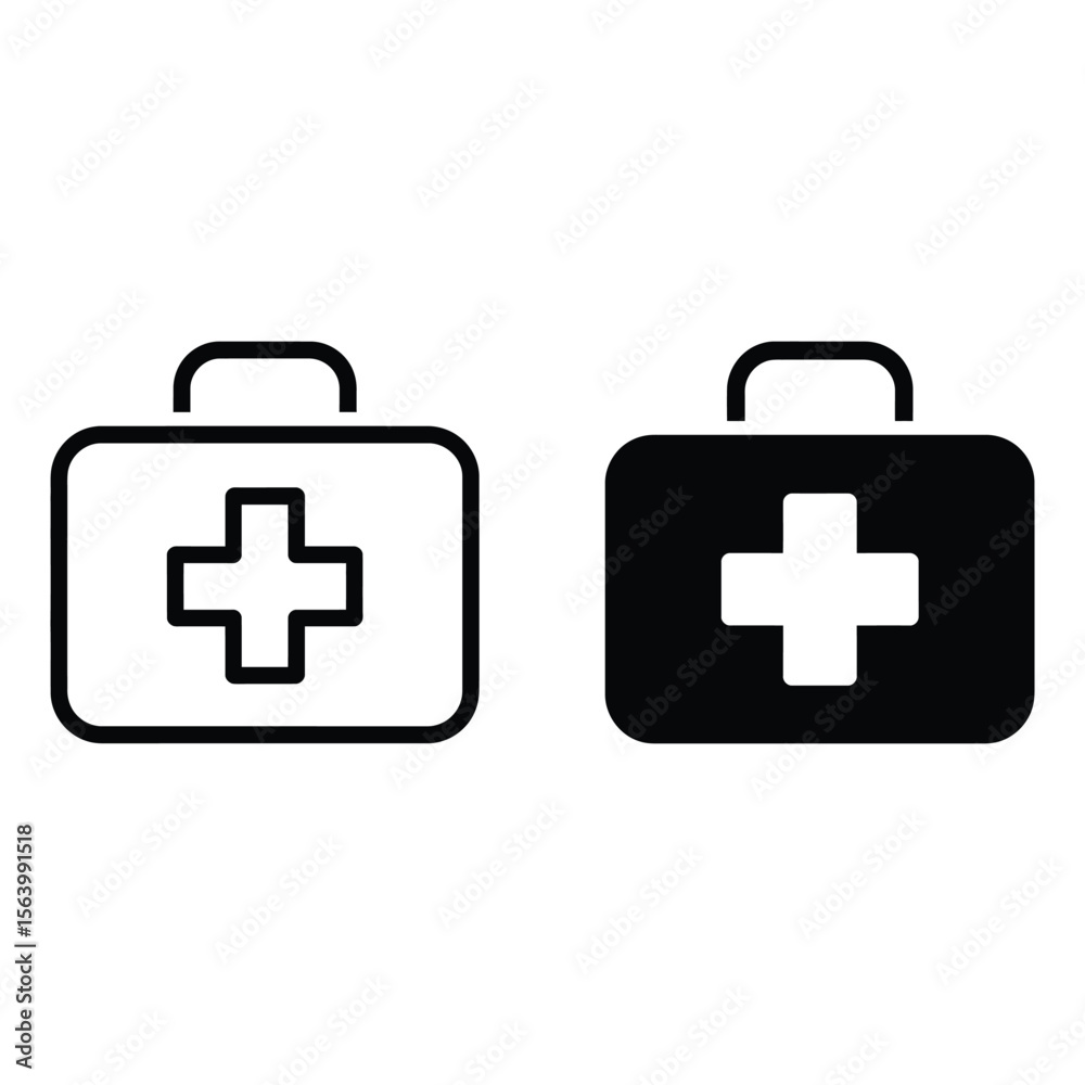 Obraz premium Medical Bag Icons Black and White on White Background