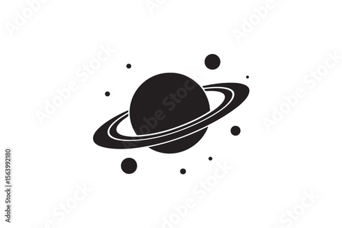 Saturn planets in deep space with rings and moons surrounded. isolated silhouette on white background.01