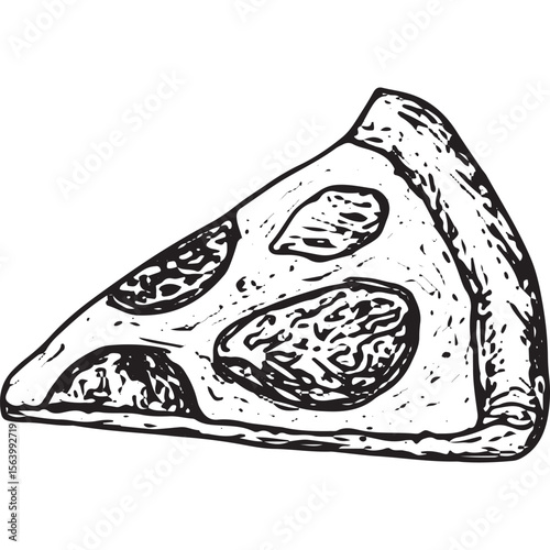 Hand-drawn pizza slice sketch with mushrooms, perfect for food art, menus, and culinary designs