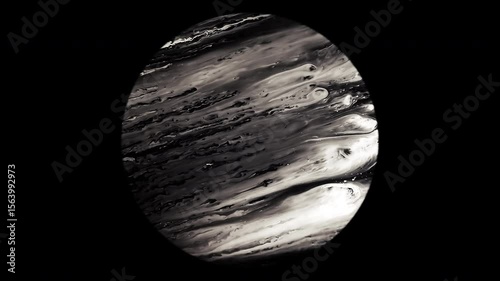Unknown planet close-up with hurricanes, changing texture and relief on the surface, isolated on a black background. 4k video.