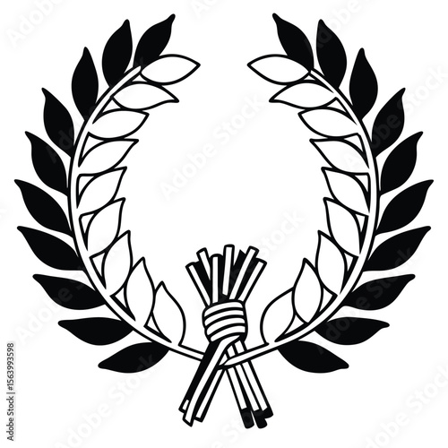 Laurel wreath. Championship laurel wreath silhouette vector illustration with timeless decorative leaves used for achievement symbols corporate awards and official seals. A simple laurel wreath.