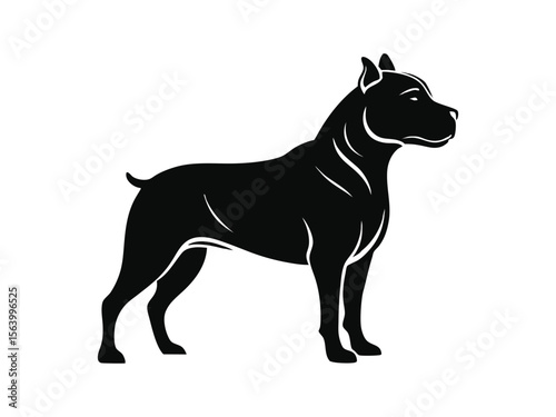 Staffordshire Bull Terrier dog silhouette vector illustration, pet clipart, black and white animal shape