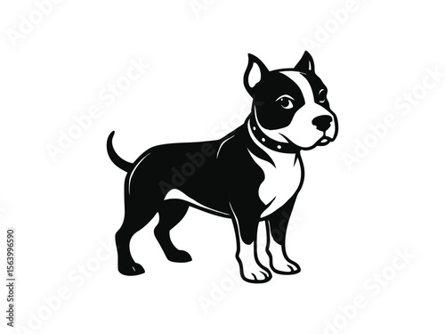 Staffordshire Bull Terrier dog silhouette vector illustration, pet clipart, black and white animal shape