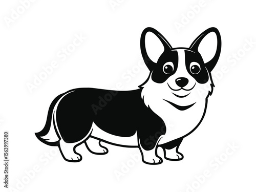 Welsh Corgi (Pembroke) dog silhouette vector illustration, pet clipart, black and white animal shape