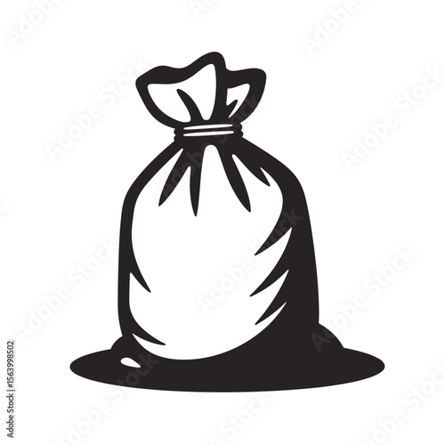 Illustration of a tied garbage bag on a flat surface  