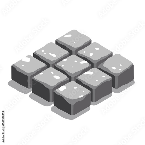 Gray stone cubes arranged in a pattern on a white background  