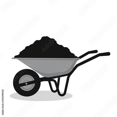 Wheelbarrow filled with soil on white background for gardening concept  