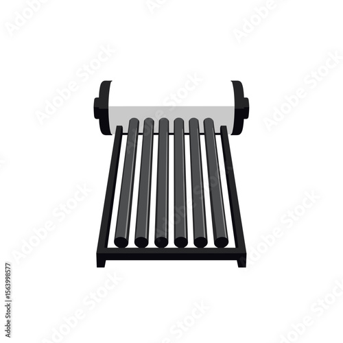 Solar water heater system with flat plate collector and tank.  This efficient system uses sunlight to heat water for homes and businesses.  Design of solar water heater is perfect for brochures 