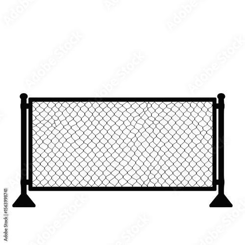 Chain link fence with metal posts and base plates. Strong chain link fence provides safety and security. This sturdy chain link fence is perfect for construction sites or industrial applications.  