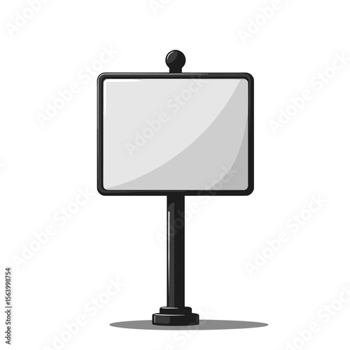 Blank signboard on metal pole. Simple signpost with empty square board for information or advertisement.  Clean signpost template perfect for your construction materials design.