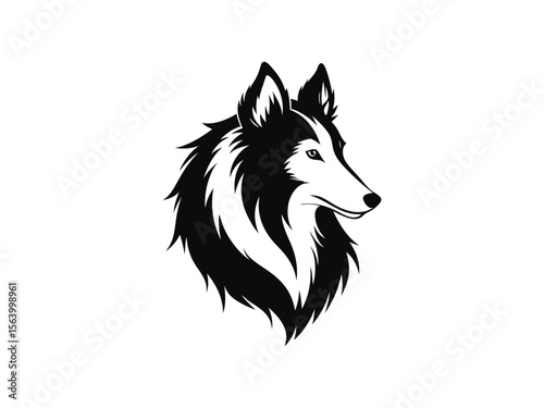 Shetland Sheepdog dog silhouette vector illustration, pet clipart, black and white animal shape