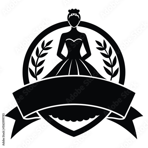 Matrimonial Harmony Monochrome Emblem Chic Bride Silhouette Black Logo Design Vector