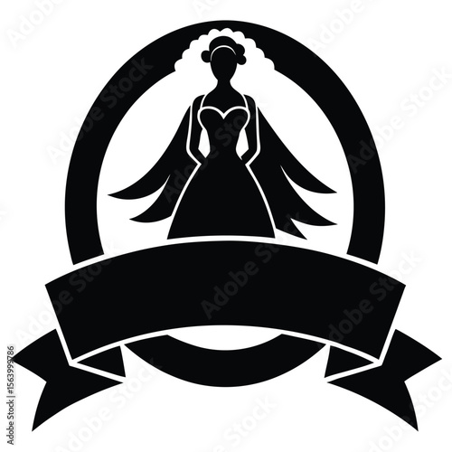 Matrimonial Harmony Monochrome Emblem Chic Bride Silhouette Black Logo Design Vector