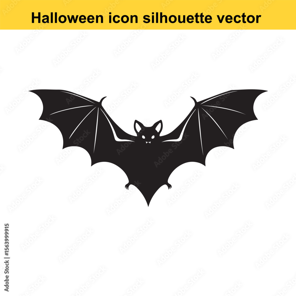 Fototapeta premium Simple Black Bat Silhouette with Spread Wings for Halloween Design