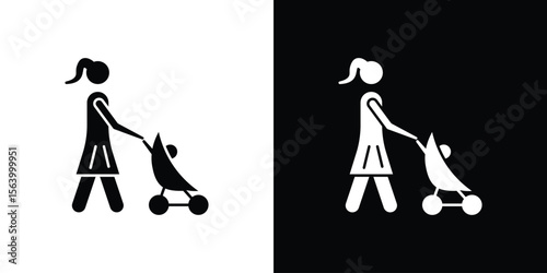 Woman with Baby Stroller icon Vector Silhouette for graphic and web design collection
