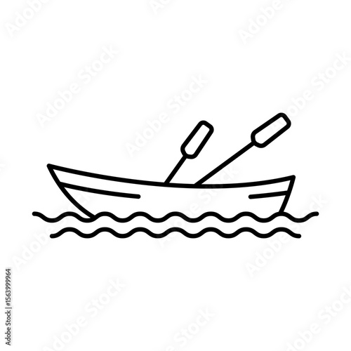 Boat with oars icon. Black outline linear silhouette. Editable strokes. Side view. Vector simple flat graphic illustration. Isolated object on white background. Isolate.
