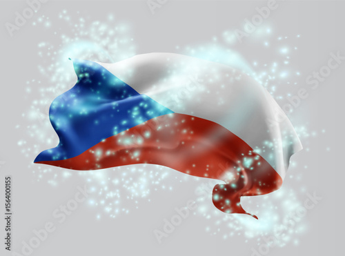 Czech Republic, vector 3d flag in whirlwind of magical radiance
