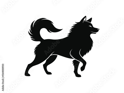 Finnish Spitz dog silhouette vector illustration, pet clipart, black and white animal shape