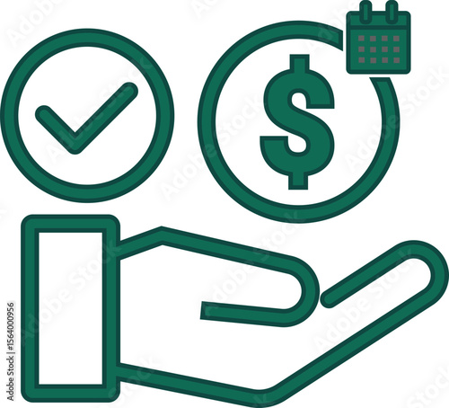 Hand with approved payment and calendar icon for financial transactions