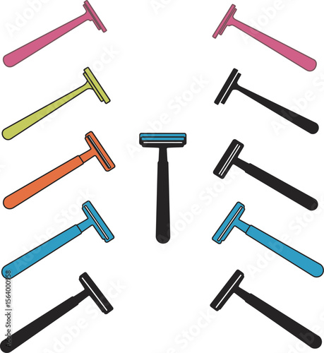 Disposable Shaving Razors Vector Illustration Set, Colorful and Outline Personal Grooming Tools, Essential Hygiene Products for Modern Beauty Concepts.