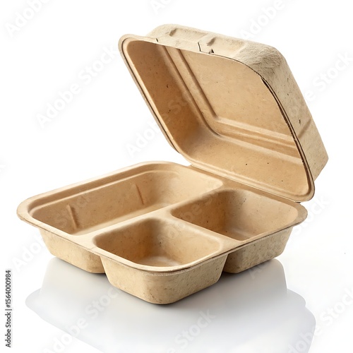 Beige molded pulp takeout container with lid food packaging