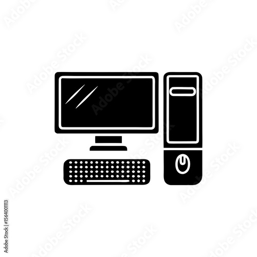  clean unique silhouette Desktop computer iconvector illustration
