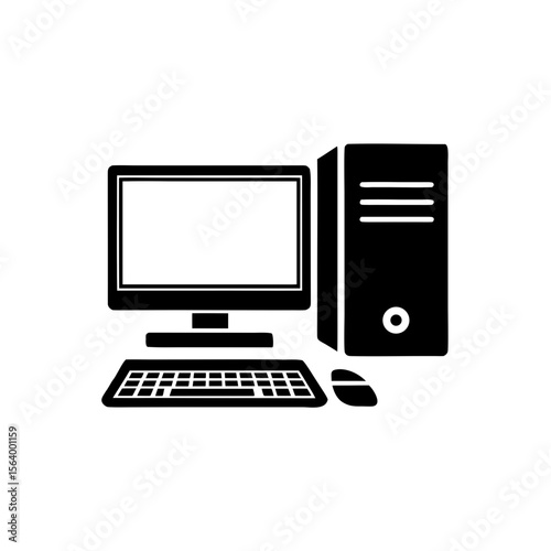  clean unique silhouette Desktop computer iconvector illustration