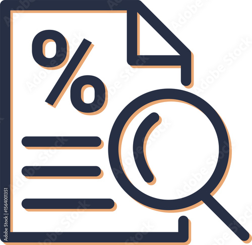 Magnifying glass inspecting document with percentage symbol