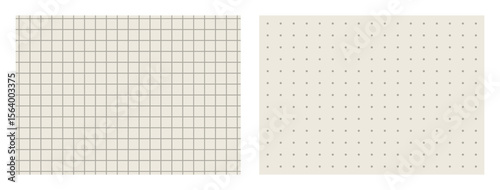 Set of sheet of lined paper with grid and dots. Retro simple templates for memo.