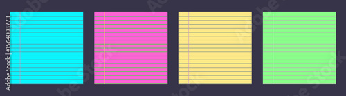 Set of lined legal pad paper. Blue, yellow, green, pink notepad sheet. Vibrant templates for memo.