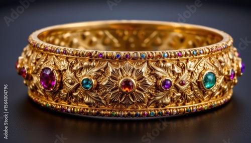 Intricate Gold Bracelet Adorned with Colorful Gems Showcasing Expert Craftsmanship and Elegance