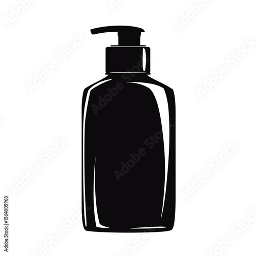 Black silhouette of a pump bottle on a white background for skincare branding and personal care products