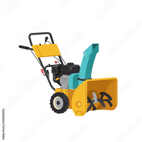 Hand-pushed snow blower machine, vector icon 