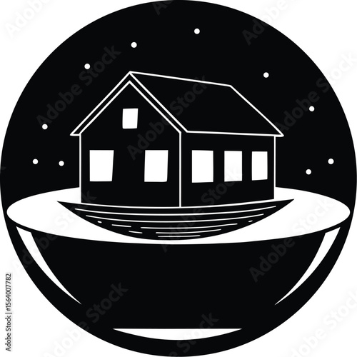  Black and White Moon House Silhouette