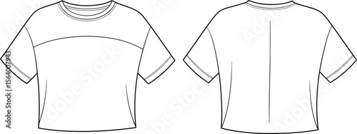 Cropped T-Shirt Flat Sketch – Short Sleeve Fashion CAD with Yoke Panel and Back Seam, Modern Women’s Tee Design