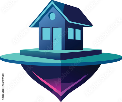 Floating Blue House with Platform