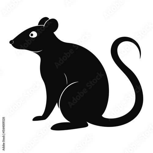 Black Silhouette Rat: A stark, monochrome representation of a rodent in profile, highlighting its form with simple lines and solid shadows, conveying a sense of curiosity and alertness.