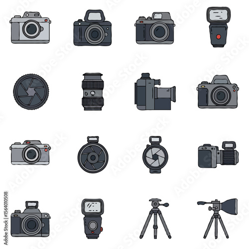 Photography Equipment Icons Cameras, Lenses, and Accessories