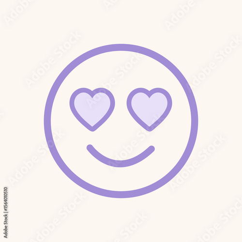 Smiley face emoji with heart eyes in purple line art – Gen Z reaction icon for love, romance, social media emotion, digital chat, cute expression, and online dating