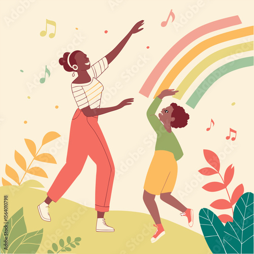 Colourful silhouettes of people dancing on a grunge background

