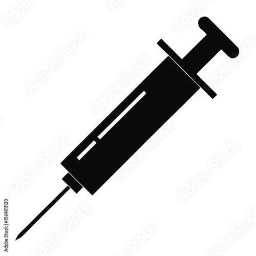 Syringe Silhouette: A sleek black silhouette of a syringe, symbolizing medical intervention and precision, poised against a stark backdrop.