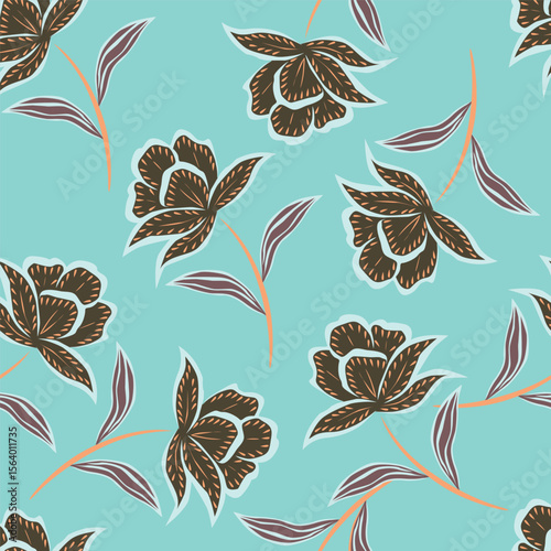 multicolor exotic hand drawn floral seamless pattern